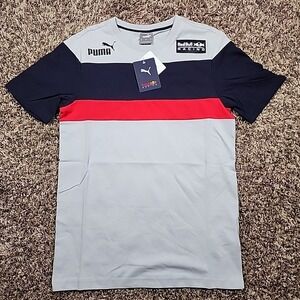 Red Bull Puma Mens Crew Neck T-Shirt Racing Team Logo Size Small Red Gray Blue